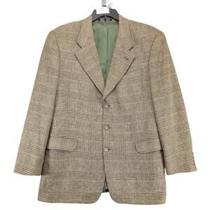 Bill Robin Son Brown Plaid Tweed Blazer Men's 42L Silk Wool Sports Coat Jacket